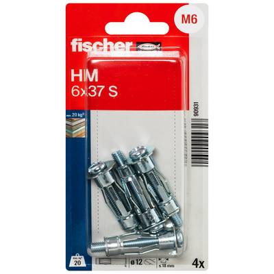 Paquet de 4 chevilles creuses pour paroi Fischer HM M6x37 S avec vis, présenté en emballage transparent en blister.