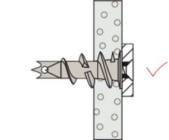 Représentation d'une fixation par vis et cheville dans un mur. La vis est maintenue en place par la cheville. Adapté pour une fixation dans du placo.