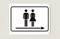 Panneau avec pictogramme d'homme et de femme, flèche pointant vers la droite. Indication des toilettes dans cette direction.