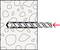 Un foret en action, perçant une surface en béton. À gauche, le mur de béton, à droite le foret, indiqué par une flèche rouge directionnelle.