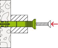 La figure montre une vis ancrée dans un mur par le biais d'une cheville verte, avec une flèche indiquant la force de traction.