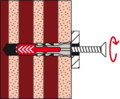 Une image montre une vis introduisant un chevillet en coupe dans un mur. Le chevillet se dilate pour assurer une bonne fixation.