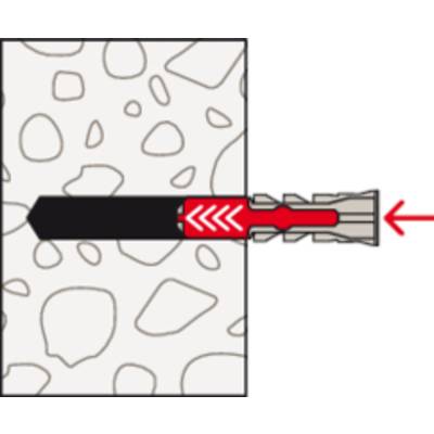 Illustration d'un cheville à expansion fixée dans un mur. La cheville est rouge et se dilate dans le trou de perçage pour offrir une prise solide.