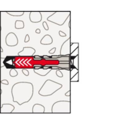 Illustration d'une cheville fixée dans un mur. La cheville se dilate lors du vissage, ce qui assure une fixation solide dans la maçonnerie.