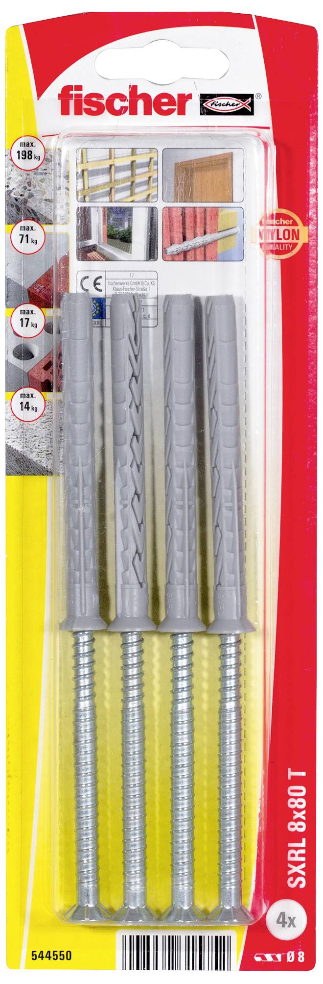 Fischer 544550 SXRL 8 x 80 T K NV Cheville à tige longue 80 mm 1 set-1