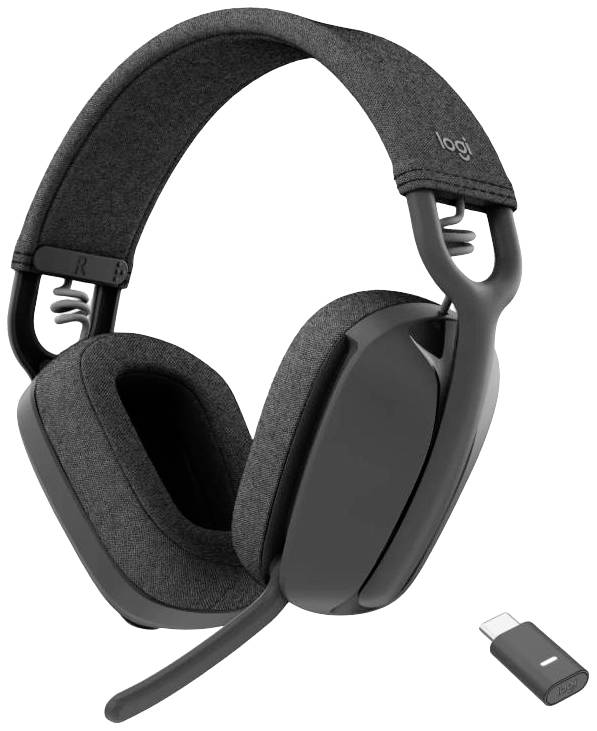 Casque sans fil noir, de type Over-Ear, avec microphone et adaptateur USB, adapté aux jeux vidéo ou aux vidéoconférences.
