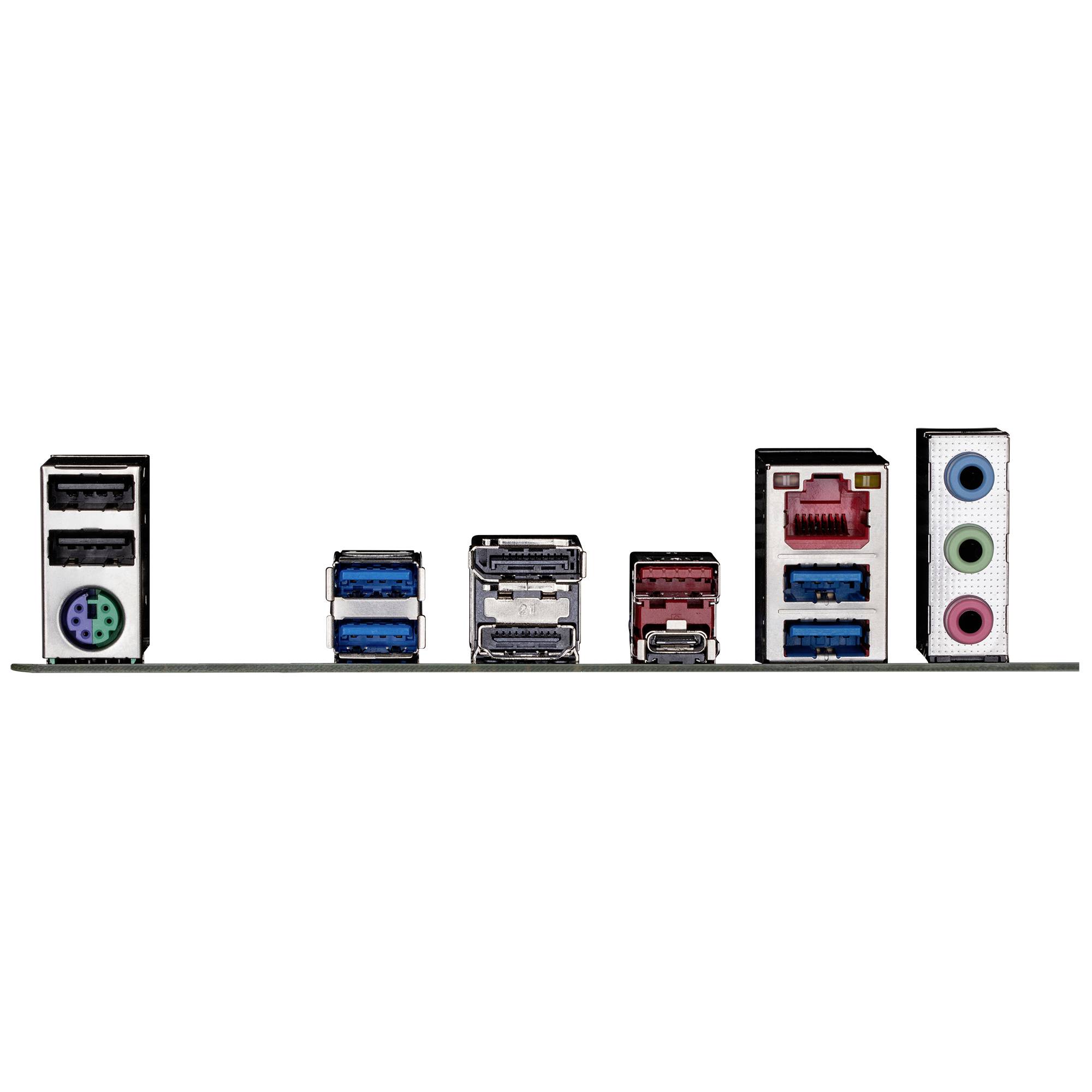 Connexions sur une carte mère : PS/2, USB 2.0, USB 3.0, HDMI, DisplayPort, Ethernet, sorties audio.
