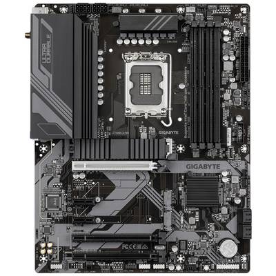 Une carte mère d'ordinateur avec plusieurs emplacements pour RAM, un socket processeur au centre et différents ports pour les extensions matérielles.