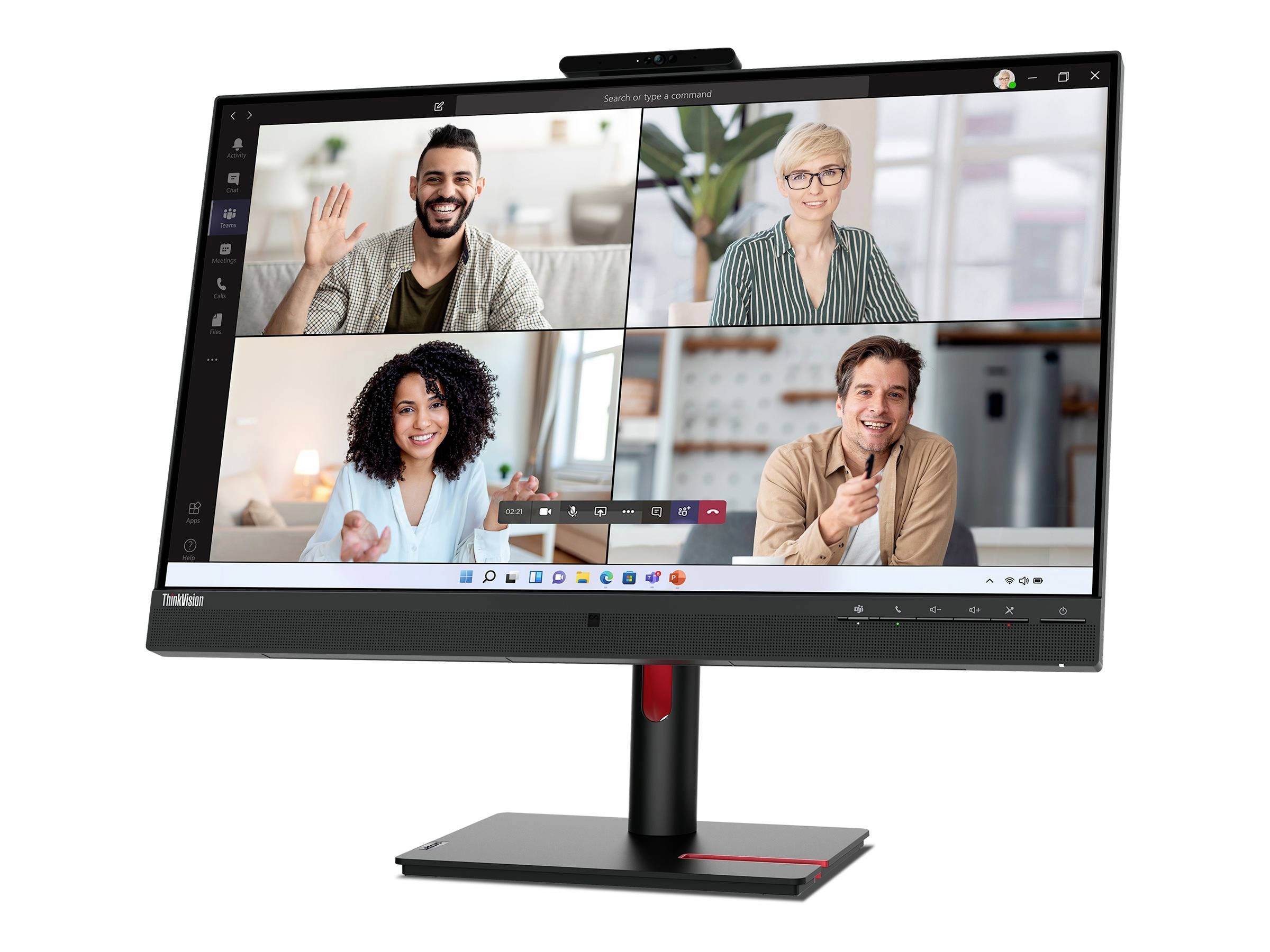 Quatre personnes lors d'une réunion virtuelle sur un écran d'ordinateur ; elles sourient et font un signe de la main, illustrant l'utilisation d'un logiciel de visioconférence.