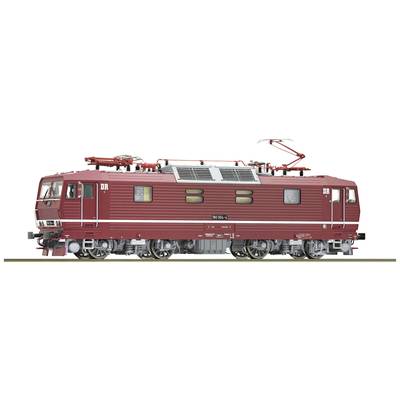 Un modèle d'un train de marchandises électrique rouge avec caténaire détaillée et l'inscription 'DR 180 001-5'.