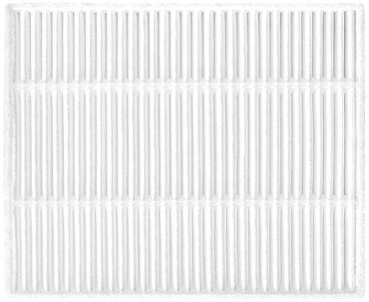 Un filtre HEPA blanc rectangulaire avec des plis verticaux, couramment utilisé dans les purificateurs d'air pour éliminer les particules de saleté et les allergènes.