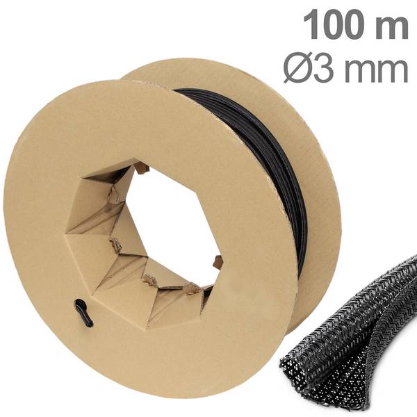 TRU COMPONENTS TC-12352444 T24CA010 Gaine tressée noir polyester 3 à 4 mm 100 m