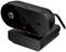 Webcam HP noire avec lumière rouge, montée sur un support inclinable. Convient pour les vidéoconférences ou le streaming en ligne.