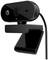 Webcam noire avec câble et support intégré, marquée du logo HP. Idéale pour les appels vidéo et les réunions en ligne.