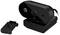 Une webcam noire avec un support à côté. La webcam arbore un logo HP et un objectif de caméra visible sur l'avant.