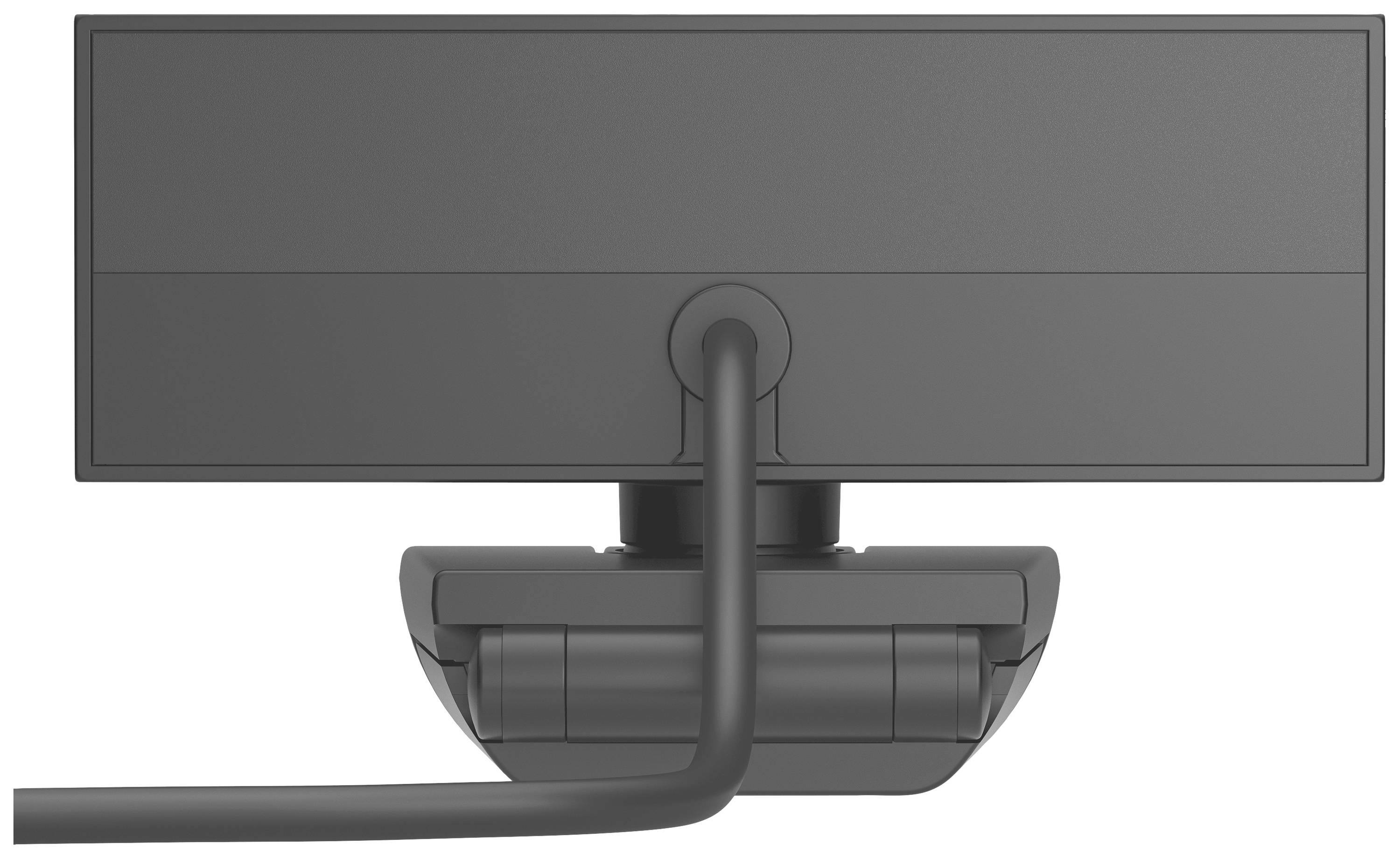 Vue arrière d'une webcam noire avec câble, montée sur un écran de moniteur.