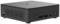 Un mini-PC compact noir avec des fentes de ventilation sur le côté, deux ports USB et une prise casque à l'avant.