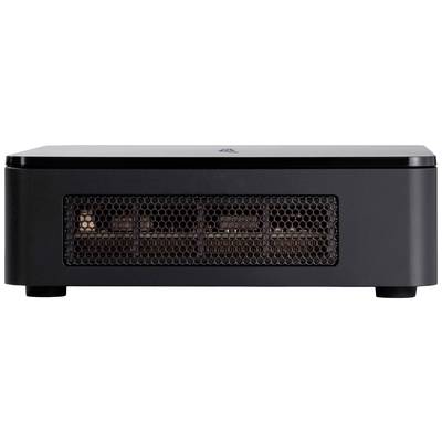 Amplificateur noir dans un boîtier rectangulaire avec une grille en nid d'abeille sur la façade, bords arrondis et composants électroniques visibles à l'intérieur.