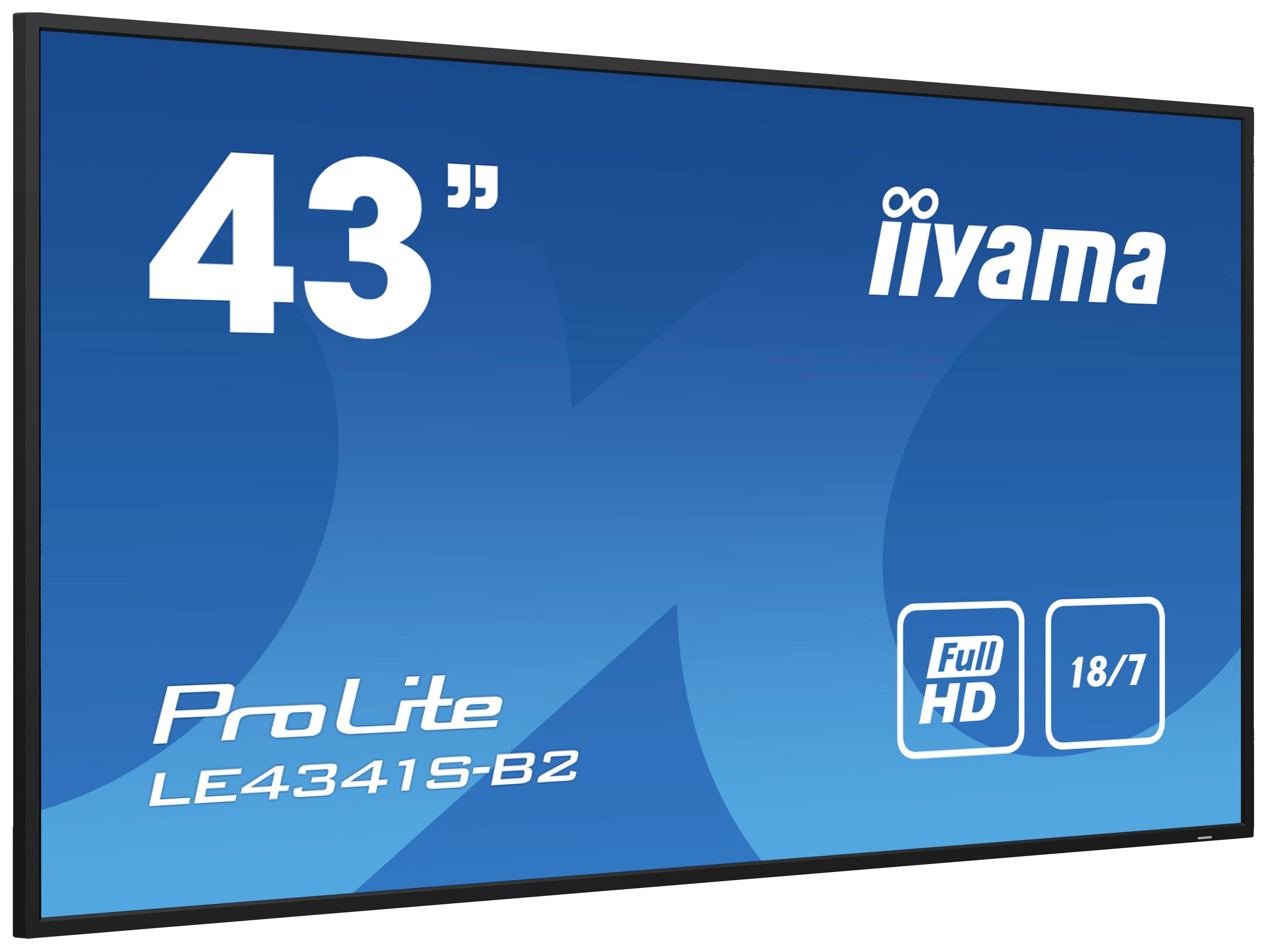 Un moniteur iiyama de 43 pouces, modèle ProLite LE4341S-B2, avec résolution Full HD et adapté à un fonctionnement 18/7.