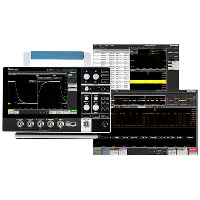 'Écran d'oscilloscope avec plusieurs représentations graphiques de signaux électriques et de données de mesure. Des marquages sur les courbes indiquent des points importants.'