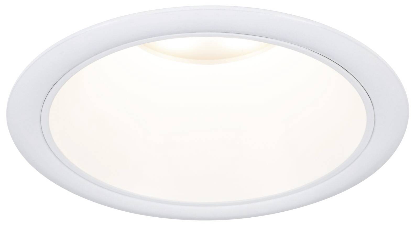 Une lampe encastrée ronde blanche au design lisse, diffusant une lumière douce.