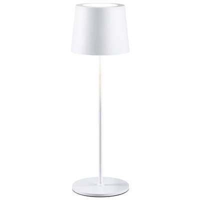Lampadaire blanc avec un socle cylindrique étroit et un abat-jour conique.