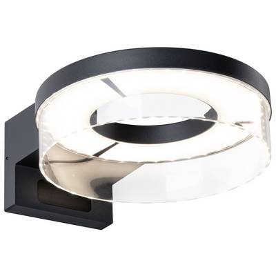 Applique murale ronde moderne en noir avec un anneau transparent qui s'illumine lors de la mise en marche. Idéale pour les intérieurs contemporains.