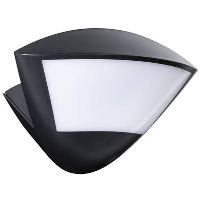 Applique murale noire au design moderne et élégamment incurvé, avec un panneau lumineux blanc, convenant à l'éclairage intérieur ou extérieur.