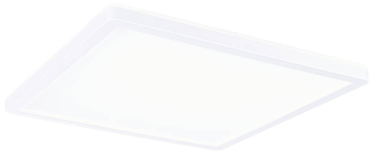 Plafonnier LED blanc carré au design épuré, idéal pour un éclairage uniforme de la pièce.
