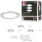 Luminaire LED encastrable rond argenté et son emballage portant l'inscription « Ensemble de 3 LED 225 lm, blanc neutre 4000K » ; contenu de la livraison visible.