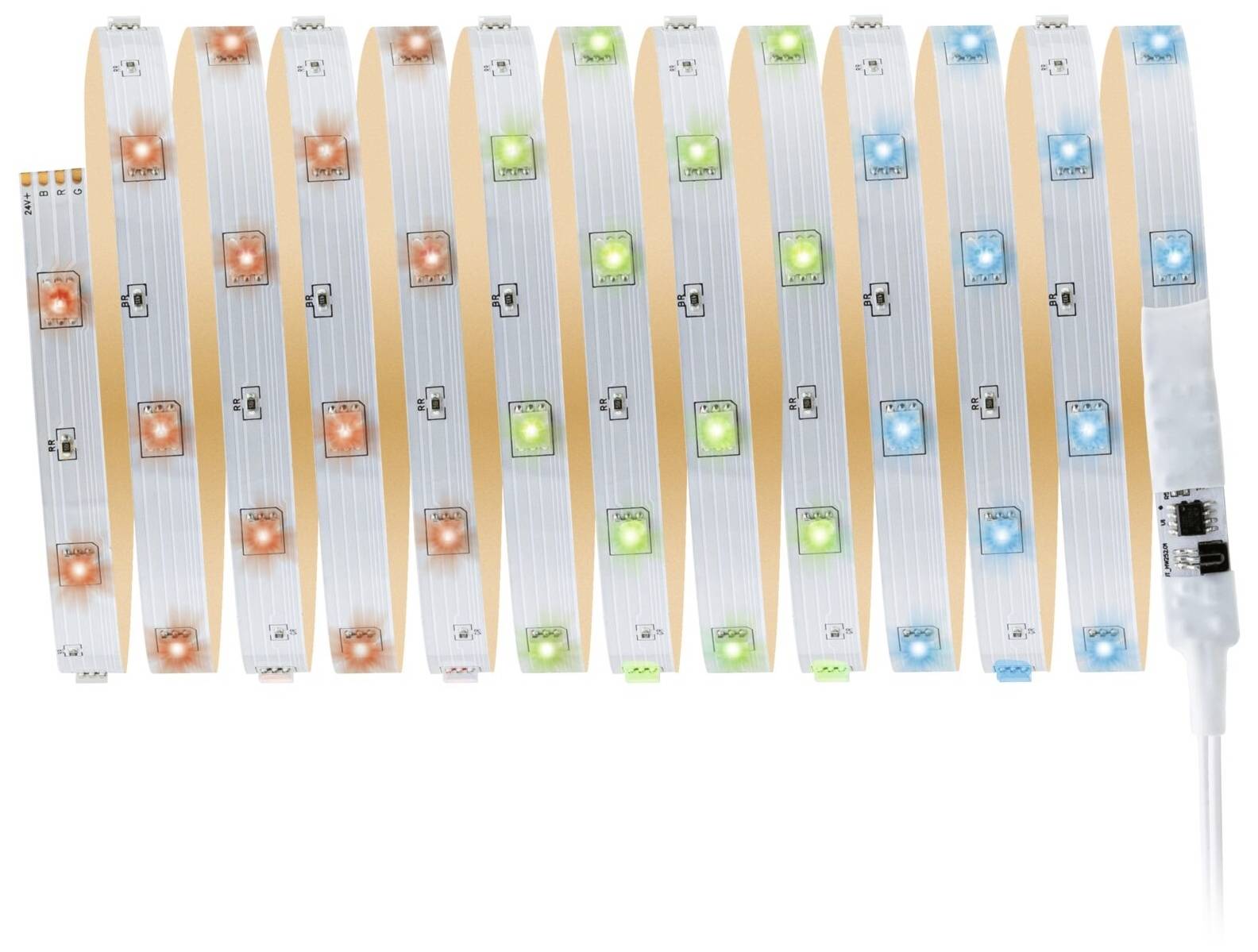 Bandes lumineuses LED de différentes couleurs (Rouge, Vert, Bleu). Flexibles et multicolores, adaptées à la décoration ou à l'éclairage.