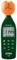 Un appareil de mesure EMF vert pour 8 GHz affiche une valeur de 114,4. En haut, un module de capteur orange avec des marquages d'axes X, Y, Z.