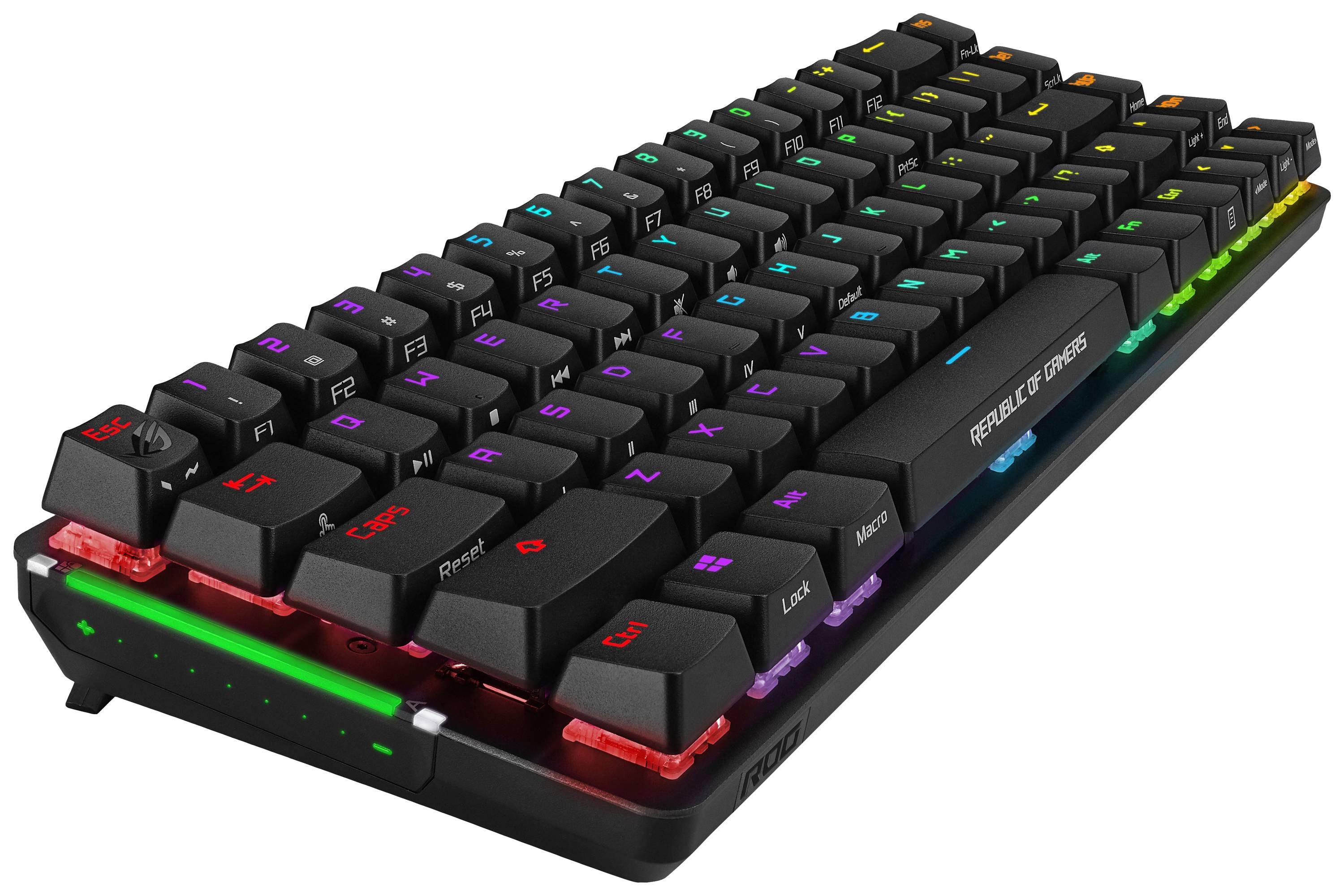 Clavier mécanique noir avec rétroéclairage RVB, profil haut et design compact, idéal pour le gaming et les applications de bureau.