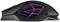 Souris de jeu au design ergonomique, surface noire avec des lignes LED violettes, vue de côté.