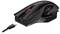 Une souris de gaming noire avec un éclairage rouge et un câble USB-C. Elle présente un design ergonomique et un motif moderne.