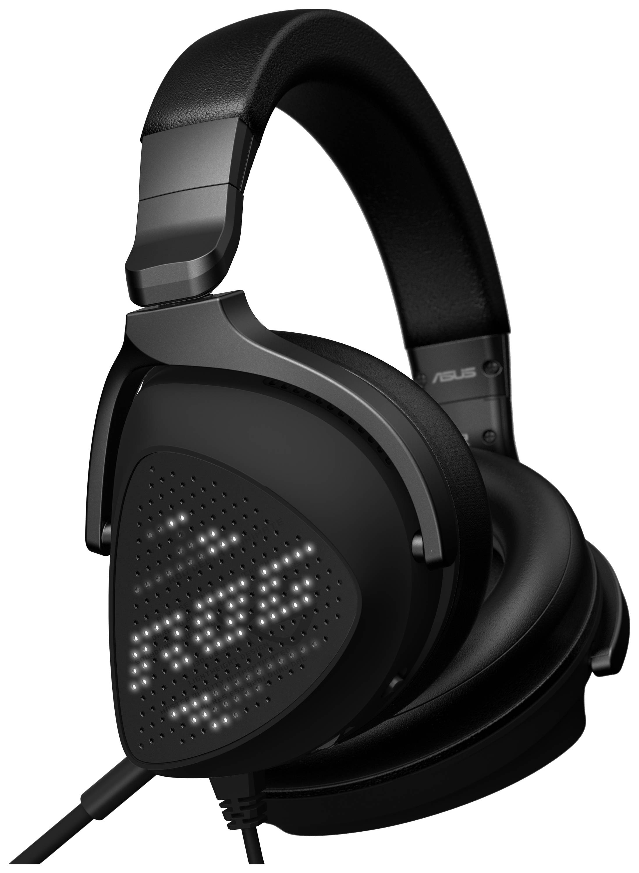 Casque audio noir supra-auriculaire avec indicateur lumineux LED sur le côté du pavillon. Filaire, design moderne, adapté au gaming.