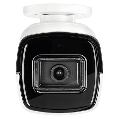 Caméra de surveillance en gros plan, montrant l'objectif et le boîtier. Adapté pour des fins de sécurité et de surveillance.