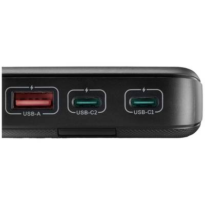 Un boîtier noir avec un port USB-A et deux ports USB-C, identifiés respectivement USB-C1 et USB-C2.