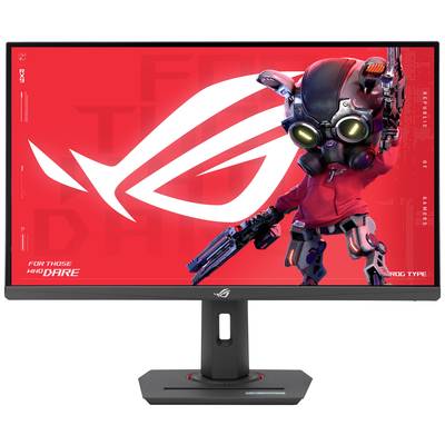 Un écran d'ordinateur affiche un design rouge et blanc avec un robot portant un sweat à capuche rouge et des armes, à côté d'un logo stylisé.