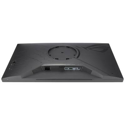 Vue arrière d'un moniteur d'ordinateur avec plusieurs ports, dont HDMI et DisplayPort, et un support de montage en haut.