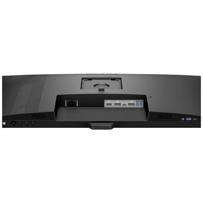 Dos d'un moniteur avec possibilités de connexion : entrée d'alimentation, deux ports HDMI, un DisplayPort et deux ports USB.