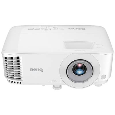 Un projecteur BenQ blanc, modèle XGA, avec de grandes ouïes de ventilation et une lentille de mise au point. Idéal pour les présentations et le cinéma à domicile.
