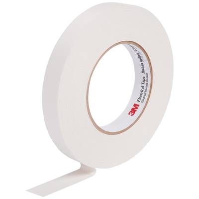 Rouleau de ruban isolant blanc sur fond blanc, partiellement déroulé.