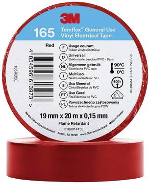 3M  165RD5E Ruban isolant  rouge (L x l) 20 m x 19 mm 1 pc(s)