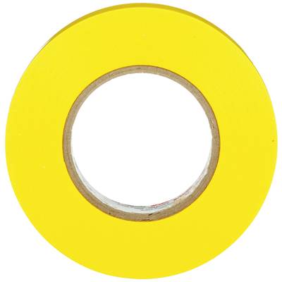 Un rouleau de ruban adhésif jaune, vu de dessus.