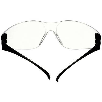 Lunettes de sécurité avec verres transparents et branches noires, offrant une protection des yeux contre les dangers potentiels.