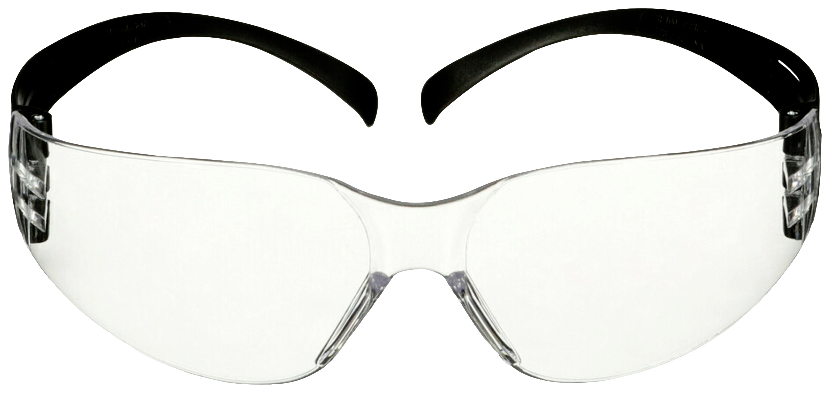 Lunettes de protection avec verre transparent et bombé, équipées de branches noires, conçues pour protéger contre la poussière et les salissures dans les environnements de travail.