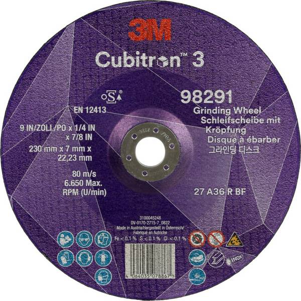 Cubitron 98291 Typ 27 Disque à ébarber Diamètre 230 mm Ø de perçage 22.23 mm  10 pc(s)