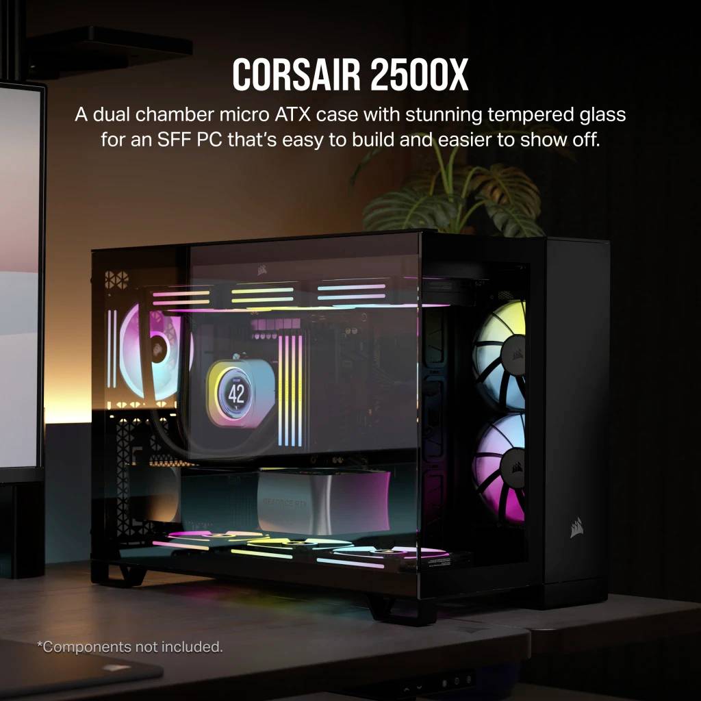 Corsair 2500X, Midi Tower, PC, Noir, ATX, Plastique, Acier, Verre trempé, 18 cm-6