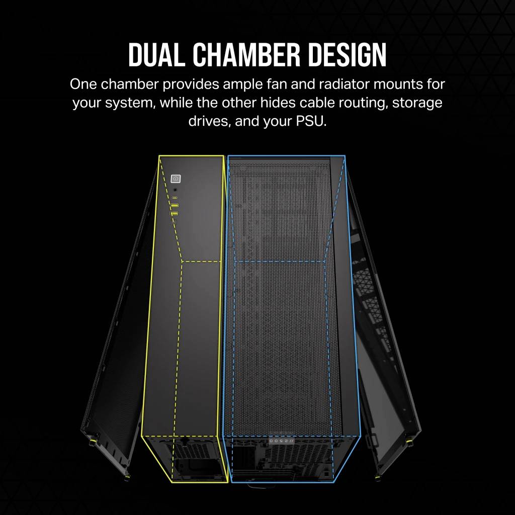 Corsair 2500X, Midi Tower, PC, Noir, ATX, Plastique, Acier, Verre trempé, 18 cm-7